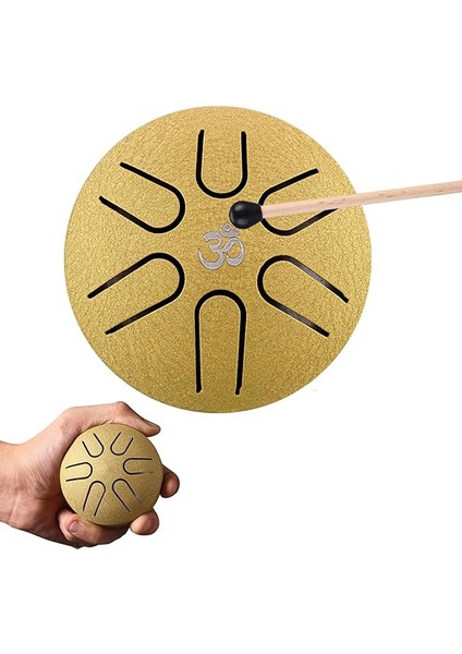 Dil Davul 3 Inç Çelik Diller 6 Ton Tava Davul Perküsyon Enstrüman Handpan Tokmaklar Meditasyon Yoga Ses Şifa (Altın)