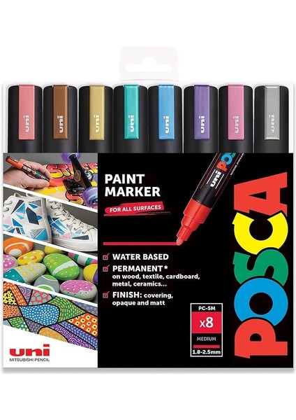 Unı Keçeli Kalem Seti, 5 M, Metal, 8 Adet