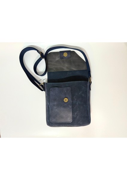 Natderi Hakiki Deri ve Kanvas Omuz Çantası | 20X21 cm | Ayarlanabilir Askılı, Ön Cepli Unisex Günlük Çanta indirimleri