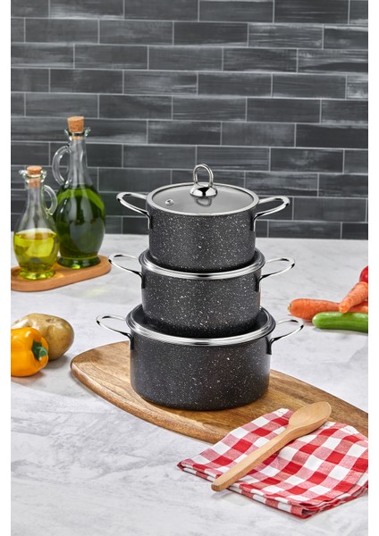 Hilal Döküm Granit 3'lü Mini Tencere Seti 12-14-16 cm Kapaklı Siyah fiyatları