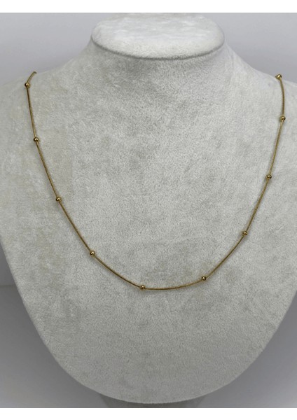 Küçük Dorika Taşlı Uzun Zincirli Gold Kolye