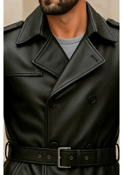 Lugano Hakiki Deri Erkek Siyah Trençkot modelleri