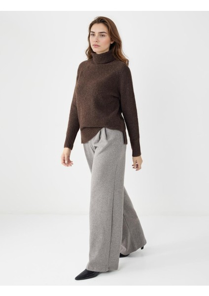 Antrasit Melanj Yüksek Bel Bol Paça Yumuşak Dokulu Örme Pantolon fiyatları