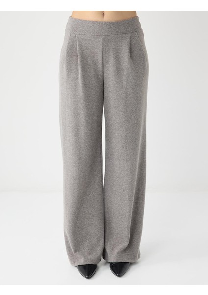 Antrasit Melanj Yüksek Bel Bol Paça Yumuşak Dokulu Örme Pantolon fırsatları