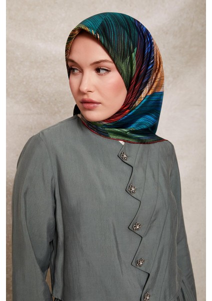 Kiremit Çizgi Desen Twill İpek Eşarp fiyatları