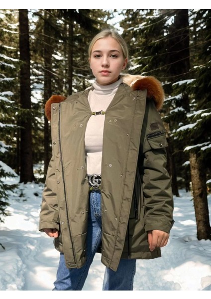 Kadın Su Geçirmez Kapüşonlu Mont - Haki fırsatları
