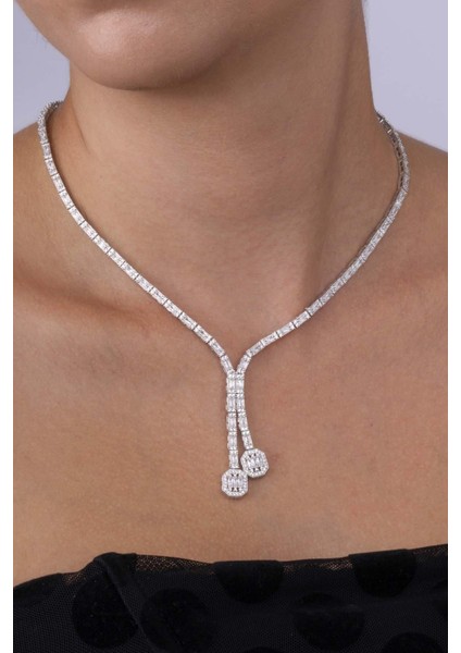 Su Yolu Süzme Baget Taşlı 925 Ayar Gümüş Kolye