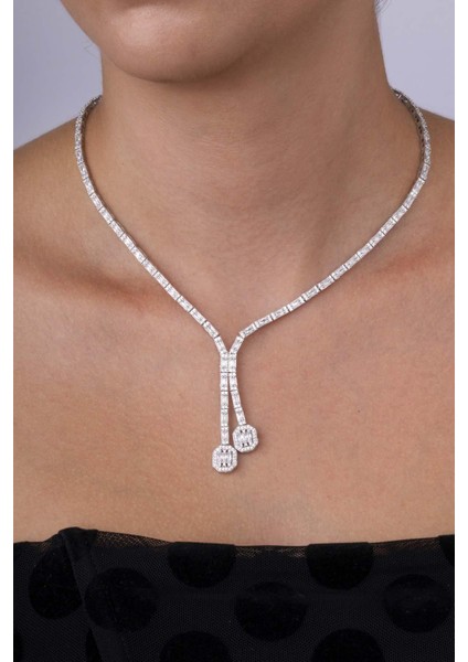 Su Yolu Süzme Baget Taşlı 925 Ayar Gümüş Kolye modelleri