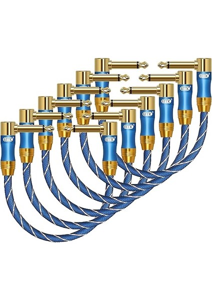 Gitar Yama Kablosu, 6,35 mm Gitar/bas Efektli Pedal Kabloları 1/4 Inç Dik Açılı Fişler 30 cm (6'lı Paket)