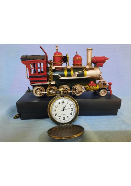 Dekoratif Metal Tren ve Lokomotif Antik Köstekli Saat