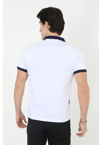 Erkek Yakalı Slim Fit Baskılı T-Shirt - Beyaz fiyatları