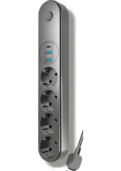 Termal Akım Korumalı USB ve Type-C 2.1A Şarj Çıkışlı 10A 2500W 4'lü Uzatma Grup Priz Siyah 2 M 3402 fiyatları
