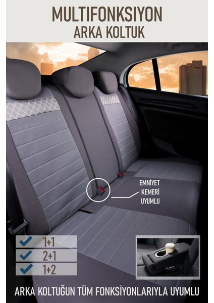 Fiat Egea Hb Uyumlu Yarı Deri Oto Koltuk Kılıfı Ön/arka 5 Li Set Norm Füme modelleri