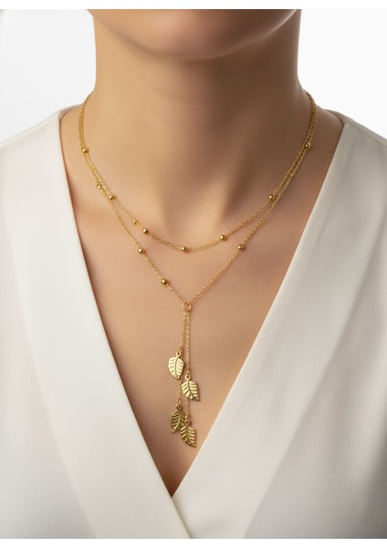 Düşen Yapraklar Altın Zincir Kolye