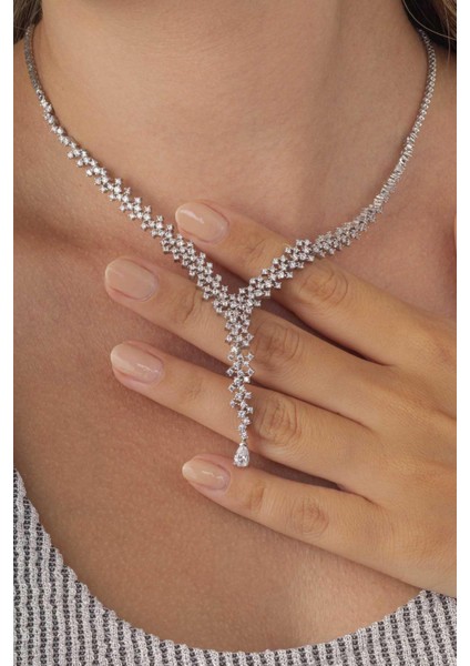 Pırlanta Montür 4 Tırnaklı Su Yolu 925 Ayar Gümüş Kolye