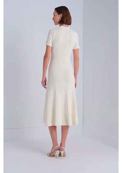 Kadın Düğme Detaylı Çan Midi Elbise - Ekru modelleri