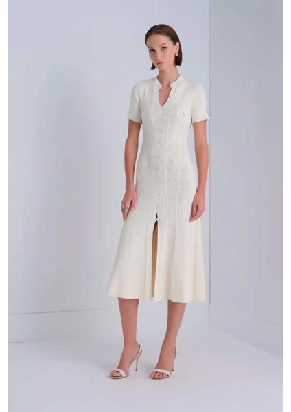 Kadın Düğme Detaylı Çan Midi Elbise - Ekru indirimleri