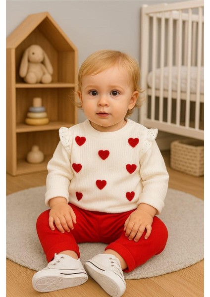 Kız Bebek/çocuk Love Kalp Nakışlı Omuzdan Çıtçıtlı Bebek Takımı 2li Alt Üst Mevsimlik Aylık 3-6-9-12 fiyatları
