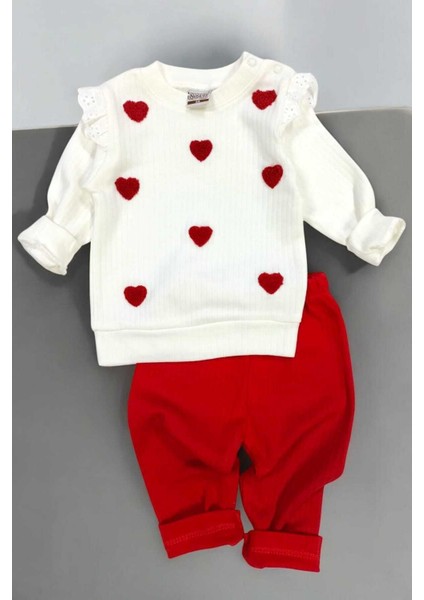 Kız Bebek/çocuk Love Kalp Nakışlı Omuzdan Çıtçıtlı Bebek Takımı 2li Alt Üst Mevsimlik Aylık 3-6-9-12 fırsatları