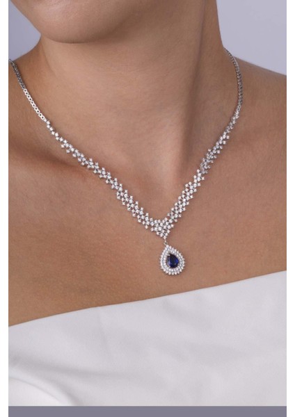 Hürrem Sultan Modeli Safir Taşllı Damla Motifli 925 Ayar Gümüş Kolye fiyatları