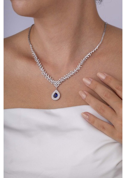 Hürrem Sultan Modeli Safir Taşllı Damla Motifli 925 Ayar Gümüş Kolye modelleri