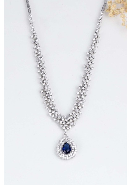 Hürrem Sultan Modeli Safir Taşllı Damla Motifli 925 Ayar Gümüş Kolye fırsatları