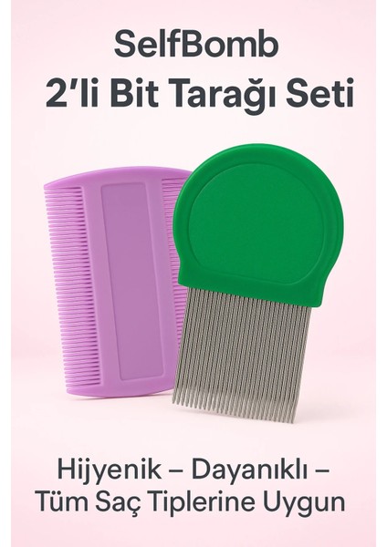 Selfbom-Lionesse Bit ve Sirke Tarağı Seti Metal Uçlu, Sık Dişli, Kolay Yıkanabilir, Yeniden Kullanılabilir