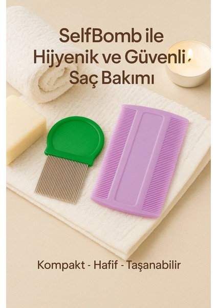 Selfbom-Lionesse Bit ve Sirke Tarağı Seti Metal Uçlu, Sık Dişli, Kolay Yıkanabilir, Yeniden Kullanılabilir