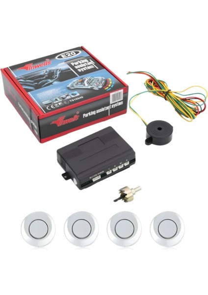 18MM E20 Sesli Park Sensörü 4 Lü Beyaz Geri Vites Park Destek Sistemi Araç Park Sensörü Seti