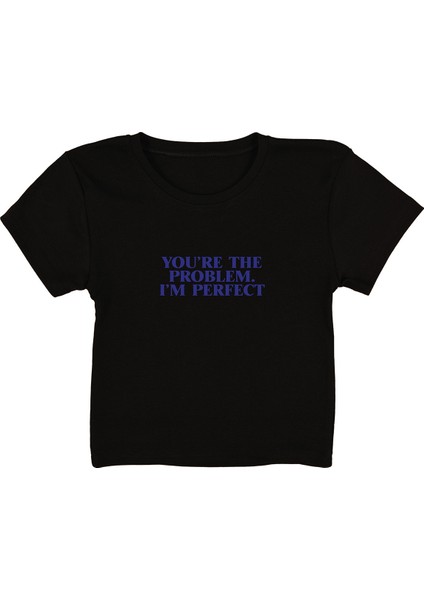 Perfect Baskılı Siyah Crop Top