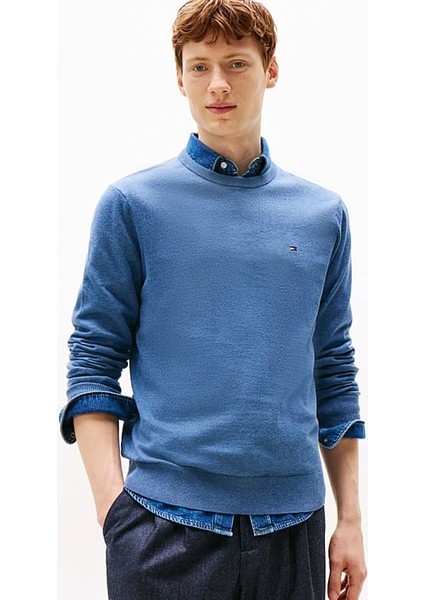 Erkek Regular Fit Bisiklet Yaka Kazak - Mavi