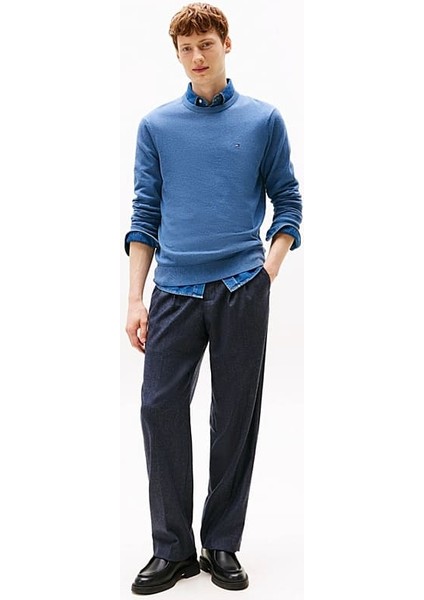 Erkek Regular Fit Bisiklet Yaka Kazak - Mavi fiyatları