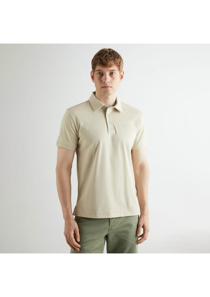 Erkek Bej Slim Fit Logolu Polo