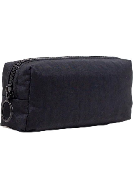 01104 Siyah Krinkıl Kumaş Tek Gözlü Yıkanabilir Kalemlik Kalem Kutusu Makyaj Çantası