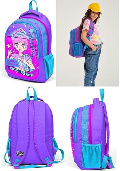 High Mor Pembe Mavi K-Pop Ilkokul ve Ortaokul Sırt Çantası Üç Bölmeli Kız Çocuk modelleri