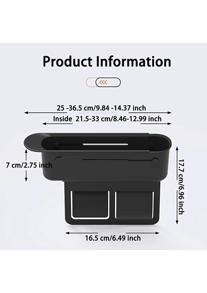 Yeni Nesil Uzayabilen Ayarlı Koltuk Arası Cep Eşya Düzenleyici Boşluk Doldurma Organizeri Siyah indirimleri