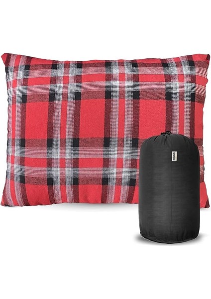 Kamp Yastığı, Seyahat Yastığı, Silikon Elyaf Dolgulu Hafif Küçük Yastık, Orta Sertlikte, Nefes Alabilir Kılıf, Kamp, Uçak ve Araba Için Ideal 30X45CM Flanel Kırmızı