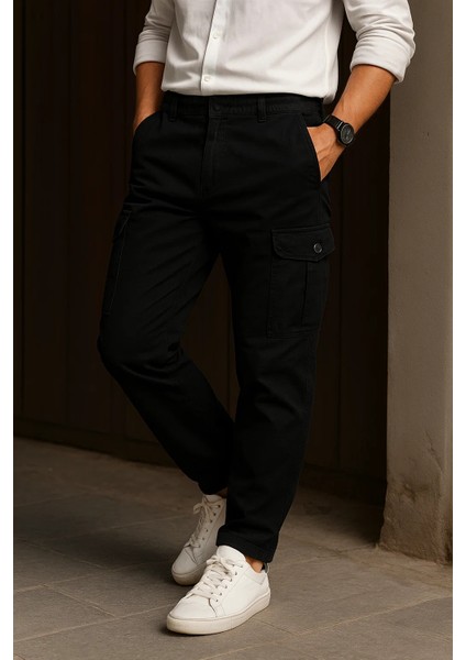 Erkek Trend Bol Paça Yüksek Bel Siyah Kargo Pantolon fiyatları