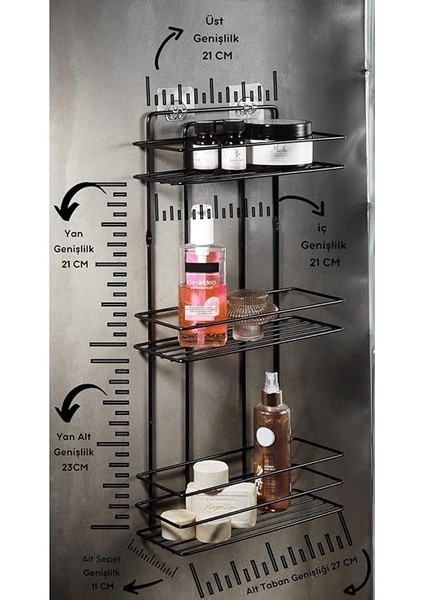 Haus Ömür Boyu Paslanmaz Yapışkanlı Düz Banyo Düzenleyici Şampuanlık Duş Rafı Siyah Kancalı Tş-03 fiyatları