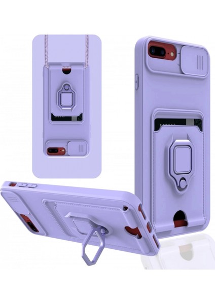 iPhone 7 Plus Kılıf Zuma Kartvizitli Yüzüklü Silikon - Lila (K95)
