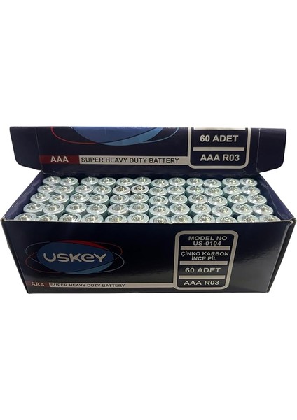 Uskey Aaa Pil 60'lı Paket Ince Kalem Pil, Kumanda Pili