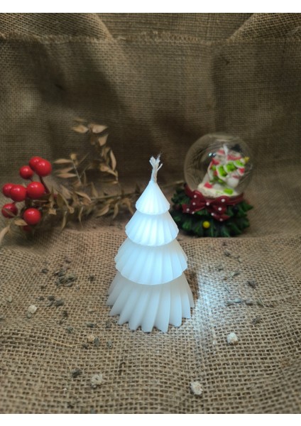 Çam Ağacı Desenli Yılbaşı Konseptli Dekoratif Mum, Tek Renk