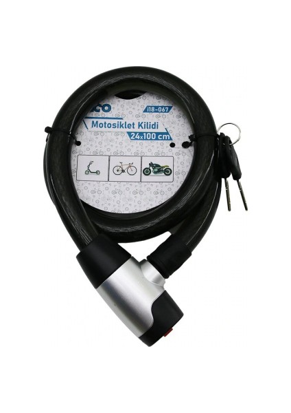 Anahtarlı Metal Kaplama Kafa Çek-It Kilit Kapak Motor - Bisiklet Kilit Çelik Tel Siyah Şeffaf Kılıf 24MMX100CM (5324)