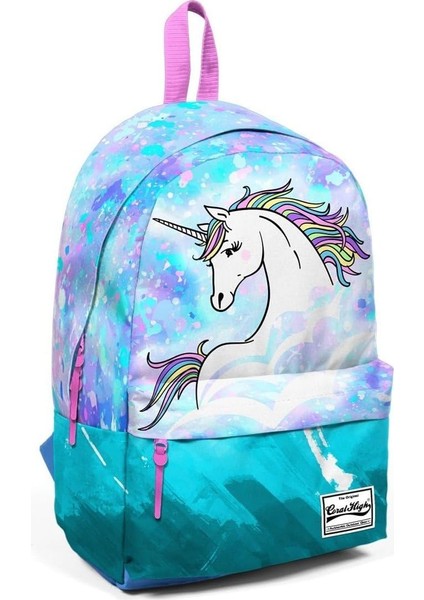 Mavi Yeşil Desenli Sırt Çantası - Okul ve Günlük - Usb+Aux Soketli