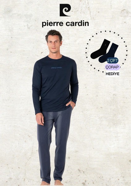Erkek %100 Pamuk Uzun Kollu Lisanslı Lacivert Pijama Takımı (2 Adet Hediye Çorap) L1.PC.6095.001