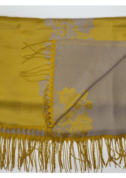 Sarı-Gri Tonlarında Desenli Ince Şal