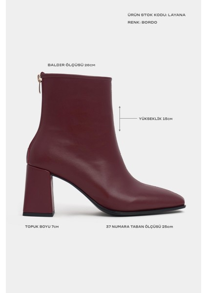 Layana Bordo Mat Sivri Burun Kalın Topuklu Arka Fermuar Detay Kadın Bot fiyatları