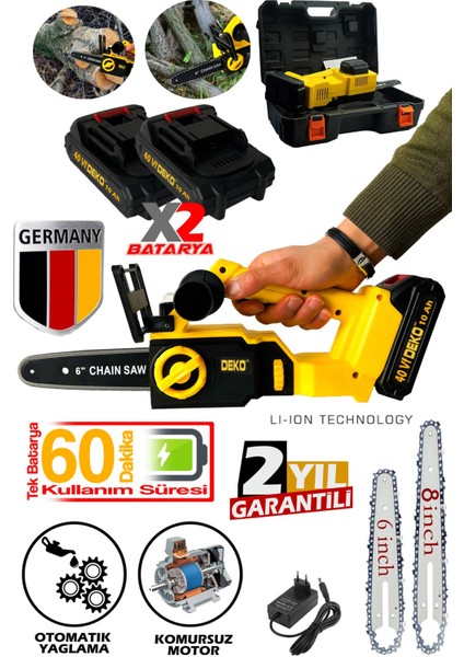 Şarjlı Dal Budama Kesme Testeresi Çift Palalı X2 Akü 40VF Kömürsüz Motor Ağaç Kesme Testeresi fiyatları