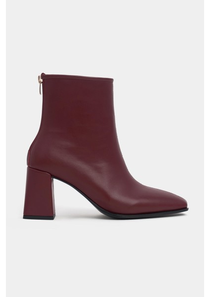 Layana Bordo Mat Sivri Burun Kalın Topuklu Arka Fermuar Detay Kadın Bot modelleri