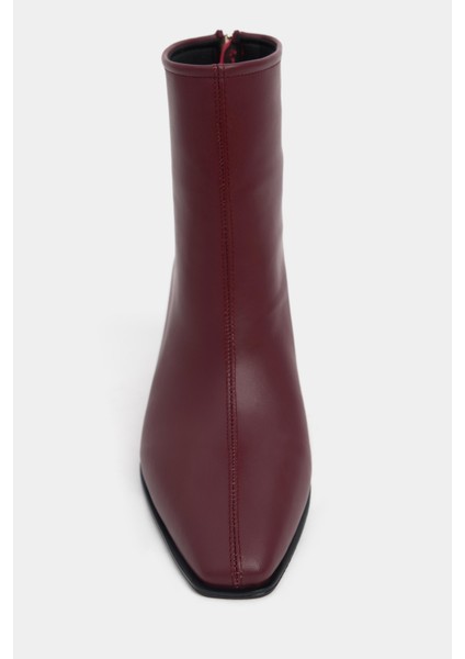 Layana Bordo Mat Sivri Burun Kalın Topuklu Arka Fermuar Detay Kadın Bot fırsatları